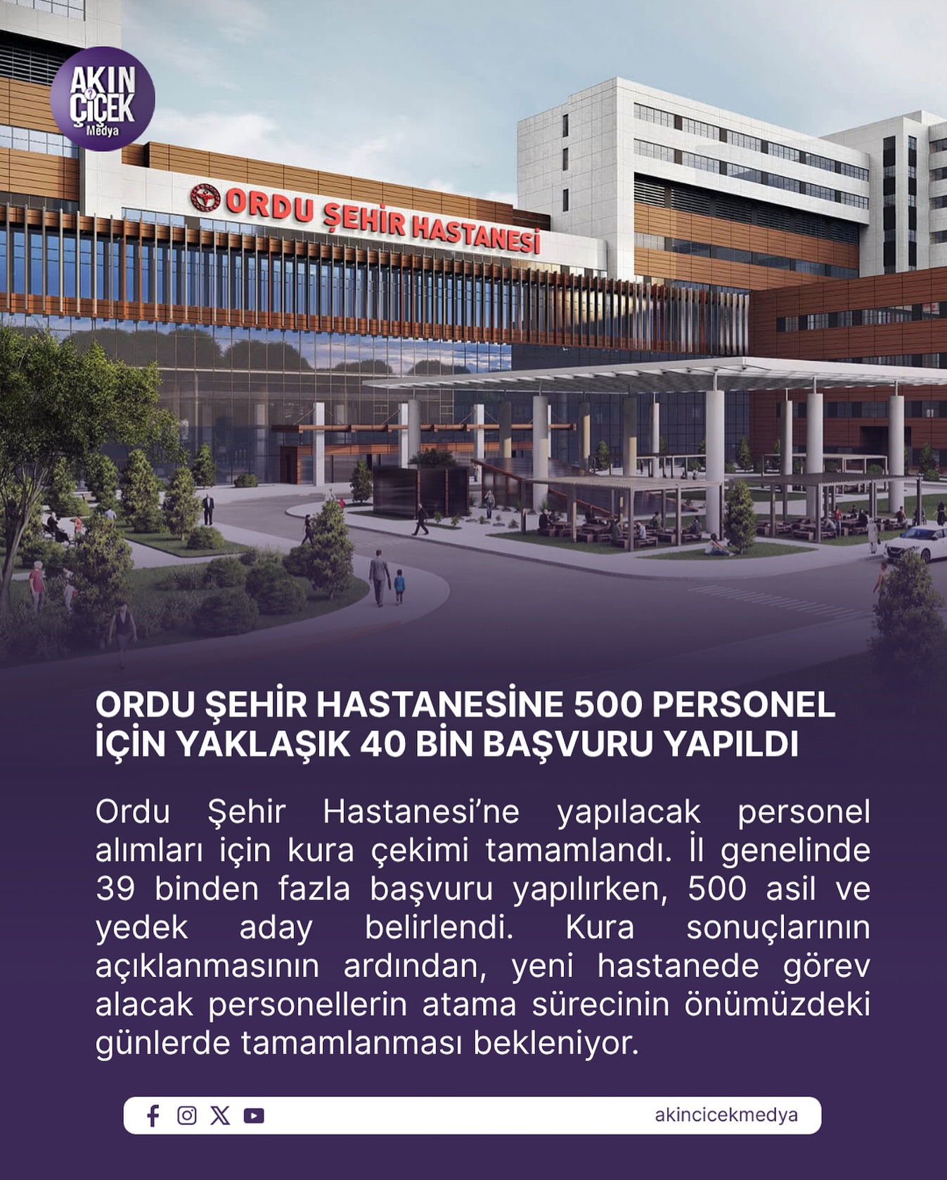 Ordu Şehir Hastanesi’ne yapılacak personel alımları için kura çekimi tamamlandı.