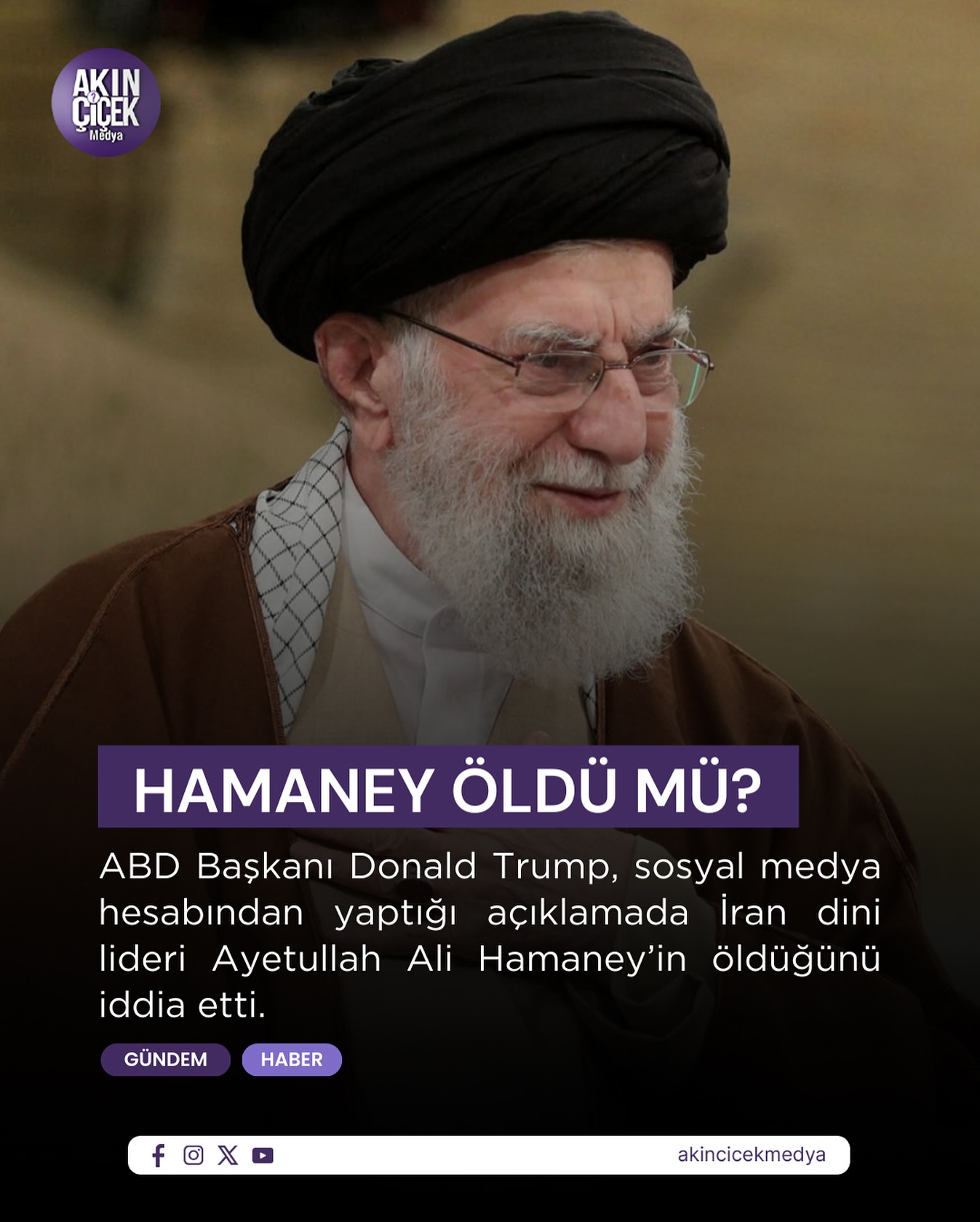 Sosyal medya hesabından paylaşımda bulunan ABD Başkanı Trump, “Tarihin en kötü insanlarından biri olan Hamaney öldü. Bu sadece İran halkı için değil, tüm büyük Amerikalılar ve Hamaney ile kana susamış haydut çetesi tarafından öldürülen veya sakat bırakılan dünyanın birçok ülkesinden insanlar için de adalettir. İstihbaratımızı ve son derece gelişmiş takip sistemlerimizi atlatamadı ve İsrail ile yakın işbirliği içinde, ne kendisi ne de onunla birlikte öldürülen diğer liderler hiçbir şey yapamadı. Bu, İran halkının ülkelerini geri alması için en büyük şanstır” dedi.