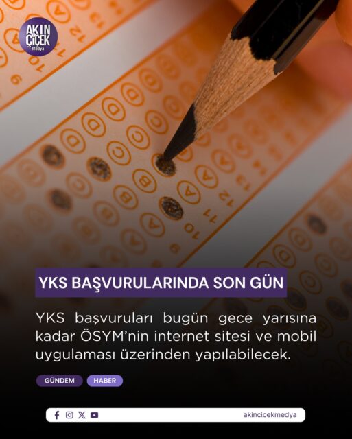 YKS’nin ilk oturumu TYT 20 Haziran Cumartesi, AYT ve YDT ise 21 Haziran Pazar günü gerçekleştirilecek. Sonuçlar 22 Temmuz’da açıklanacak.

Belirlenen tarihler arasında başvurusunu tamamlayamayan adaylar için geç başvuru hakkı da tanınacak. ÖSYM takvimine göre YKS geç başvuru dönemi 10 Mart’ta başlayacak, 12 Mart’ta sona erecek.