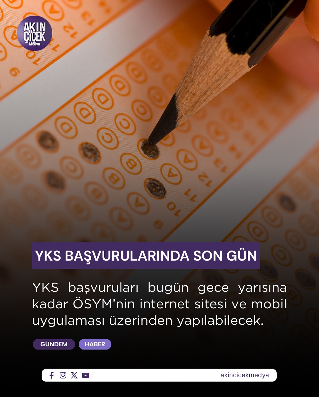 YKS’nin ilk oturumu TYT 20 Haziran Cumartesi, AYT ve YDT ise 21 Haziran Pazar günü gerçekleştirilecek. Sonuçlar 22 Temmuz’da açıklanacak.

Belirlenen tarihler arasında başvurusunu tamamlayamayan adaylar için geç başvuru hakkı da tanınacak. ÖSYM takvimine göre YKS geç başvuru dönemi 10 Mart’ta başlayacak, 12 Mart’ta sona erecek.