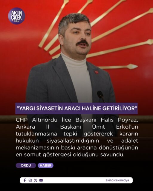 CHP Altınordu İlçe Başkanı Halis Poyraz, Ankara İl Başkanı Ümit Erkol’un tutuklanmasına ilişkin yazılı bir açıklama yaptı. Poyraz, söz konusu kararın hukukun siyasallaştırıldığını gösterdiğini savunarak, yaşanan sürece tepki gösterdi.

Poyraz’ın açıklaması şu şekilde:

“Ankara İl Başkanımız Ümit Erkol’un tutuklanması, hukukun siyasallaştırıldığının ve adalet mekanizmasının açıkça bir baskı aracına dönüştürüldüğünün en somut göstergesidir. Bu karar, demokratik siyaset alanını daraltmaya yönelik bir adımdır. Açıktır ki; yargının bağımsızlığını yitirdiği, talimatlarla hareket ettiği bir düzende adaletten söz etmek mümkün değildir. Bugün yaşanan bu süreç, hukuk devleti ilkesinin sistematik biçimde aşındırıldığını ve muhalif siyaset üzerinde açık bir baskı kurulduğunu bir kez daha gözler önüne sermektedir.

Cumhuriyet Halk Partisi örgütleri, tarih boyunca baskılara boyun eğmemiştir; bugün de eğmeyecektir. Bu parti, gücünü saraylardan ya da talimatlardan değil; örgütlü mücadelesinden ve köklü demokratik geleneğinden alır. Hiçbir gözdağı, hiçbir hukuksuzluk, hiçbir sindirme girişimi bu kararlılığı sarsamaz.

Şunu herkes bilmelidir ki; siyaset kurumu yargı eliyle dizayn edilemez. Hukuk dışı yöntemlerle yürütülen bu süreçler, yalnızca adalet duygusunu zedelemekle kalmaz, toplumsal vicdanda derin yaralar açar ve ülkenin demokratik geleceğine zarar verir. Bizler buradayız. Susmayacağız, geri adım atmayacağız. Hukuksuzluk karşısında sessiz kalanlardan olmayacağız. Cumhuriyet Halk Partisi’nin örgütlü gücü, her türlü baskı ve dayatmaya karşı dimdik durmaya devam edecektir.

Buradan açıkça ilan ediyoruz: Bu düzen böyle gitmez. Hukuku eğip bükenler, adaleti araçsallaştıranlar, yargıyı talimatla yönetenler bilsin ki; karşılarında susan değil direnen bir örgüt bulacaklardır. Bu karanlık tabloyu değiştirecek olan, korkmayanların ve boyun eğmeyenlerin mücadelesidir. Ve o mücadele mutlaka kazanacaktır.

Kurtuluş yok tek başına, ya hep beraber ya hiçbirimiz!”