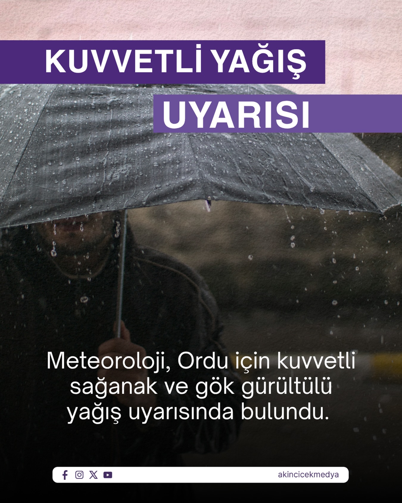 Meteoroloji’den Ordu için önemli uyarı geldi. Karadeniz üzerinden gelen serin ve yağışlı hava dalgasıyla birlikte hava sıcaklıklarının hissedilir derecede düşmesi beklenirken, Ordu çevrelerinde yer yer kuvvetli gök gürültülü sağanak yağış görüleceği bildirildi.

Yetkililer; ani sel, su baskını, yıldırım ve ulaşımda yaşanabilecek aksamalara karşı vatandaşların dikkatli ve tedbirli olmalarını istedi.