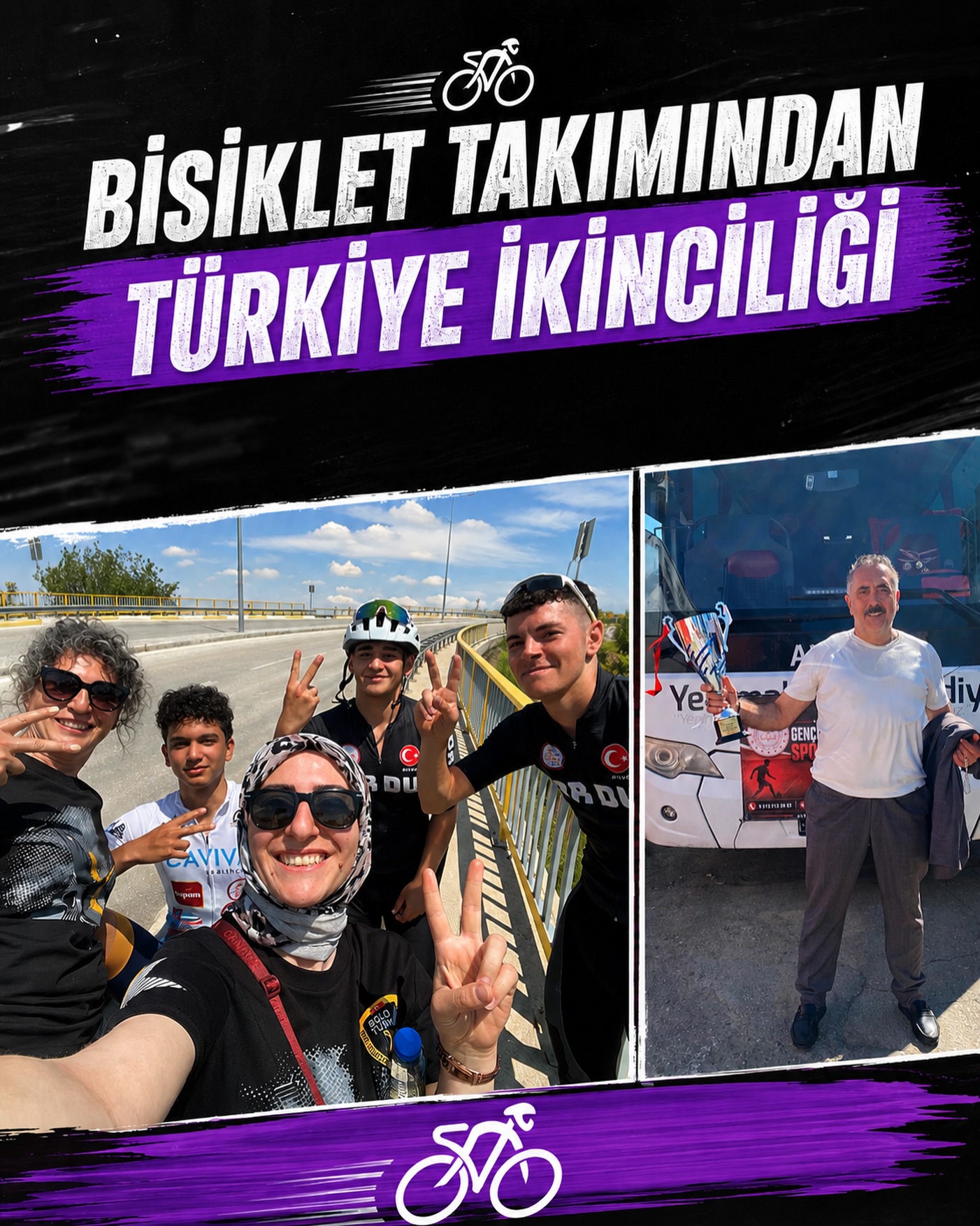 MUHSİN YAZICIOĞLU SPOR LİSESİ BİSİKLET TAKIMINDAN TÜRKİYE İKİNCİLİĞİ

Karaman’da düzenlenen Okul Sporları Bisiklet Türkiye Şampiyonası’nda mücadele eden Ordu Muhsin Yazıcıoğlu Spor Lisesi öğrencileri önemli bir başarıya imza attı.

5-7 Haziran 2026 tarihleri arasında gerçekleştirilen şampiyonada okulu temsil eden Enes Akyüz, M. Arda Güler ve Yasir Şahin, takım klasmanında Türkiye ikincisi olarak büyük bir başarı elde etti.

Bireysel kategoride de dikkat çeken sonuçlar alan sporculardan Enes Akyüz Türkiye dördüncüsü olurken, Zeynep Buse Günaydın ise Türkiye altıncısı olarak Ordu’yu gururlandırdı.

Elde edilen başarının ardından Ordu Muhsin Yazıcıoğlu Spor Lisesi Müdürü Harun İlker Sağlam, öğrencileri ve takıma eşlik eden öğretmenler Aysun Kasal ile Ayşe Gözütok’u tebrik ederek başarılarının devamını diledi.