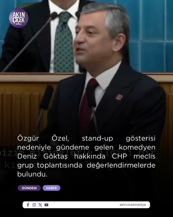 Özgür Özel partisinin Meclis grup toplantısında yaptığı konuşmada, siyasi mizah yaptığı “Ölü Deniz” gösterisi nedeniyle hakkında soruşturma başlatılan komedyen Deniz Göktaş’a destek verdi.

Özel “İktidarı da eleştiriyor, bizi de eleştiriyor. Saraçhane’yle, mitinglerle ilgili kısımlarda dalga geçiyor. Sanata saygısı olmayan, şakadan, espriden anlamayan, ifade özgürlüğüne tahammül edemeyen bir anlayış var” ifadelerini kullandı.