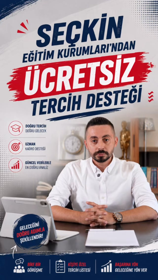 YKS tercih dönemi başladı, doğru tercih için doğru adres ➡️ Seçkin Eğitim Kurumları!

Ofisimizde, Seçkin Eğitim Kurumları Rehberlik Öğretmeni Ercan Şahin’i ağırlayarak YKS tercih sürecinde adayların en çok merak ettiği soruları konuştuk.

Üniversite tercihi, geleceği şekillendiren en önemli adımlardan biri. Bu süreçte Seçkin Eğitim Kurumları, uzman rehberlik ekibiyle ücretsiz tercih danışmanlığı hizmeti sunarak tüm üniversite adaylarının ve ailelerinin yanında oluyor. 

🎯 Siz de puanınıza ve hedeflerinize en uygun üniversite ve bölümü seçmek istiyorsanız, Seçkin Eğitim Kurumları’nın ücretsiz tercih danışmanlığı hizmetinden yararlanabilirsiniz. 

🏫 Seçkin Bilim Koleji

📍 Adres: Cumhuriyet Mahallesi, 1358 Sokak, No: 208, Altınordu / Ordu
☎️ Telefon: 0452 666 55 22

🏫 Seçkin Özel Öğretim Kursu

📍 Adres: Şarkiye Mahallesi, Osmanpaşa Caddesi, No: 66, Altınordu / Ordu
☎️ Telefon: 0442 600 02 22

#Ordu #Tanıtım #2026YKS