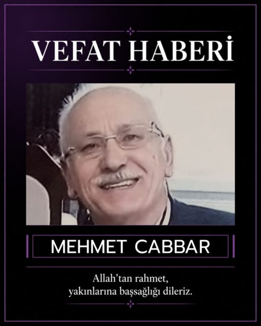 Ordu’da uzun yıllar edebiyat öğretmeni olarak görev yapmış olan emekli öğretmen Mehmet Cabbar vefat etmiştir. Merhumun cenazesi 24 Temmuz 2026 Cuma günü Cuma namazı sonrası Orta Camii’de kılınacak Cenaze Namazından sonra defnedilecektir. Merhuma Allah’tan rahmet diliyoruz.