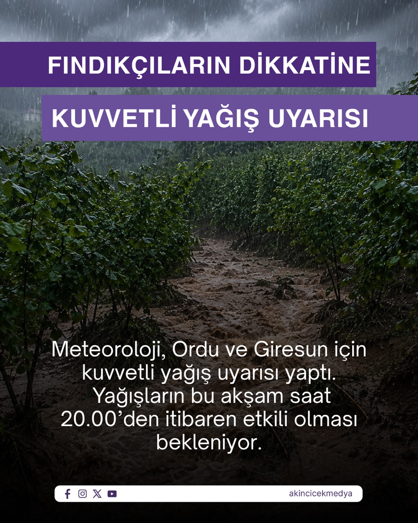 Meteoroloji, Ordu ve Giresun çevrelerinde bu akşam saatlerinden itibaren kuvvetli sağanak ve gök gürültülü sağanak beklendiğini duyurdu. Fındık hasadının devam ettiği bölgede üreticilerin tedbirli olması istendi.