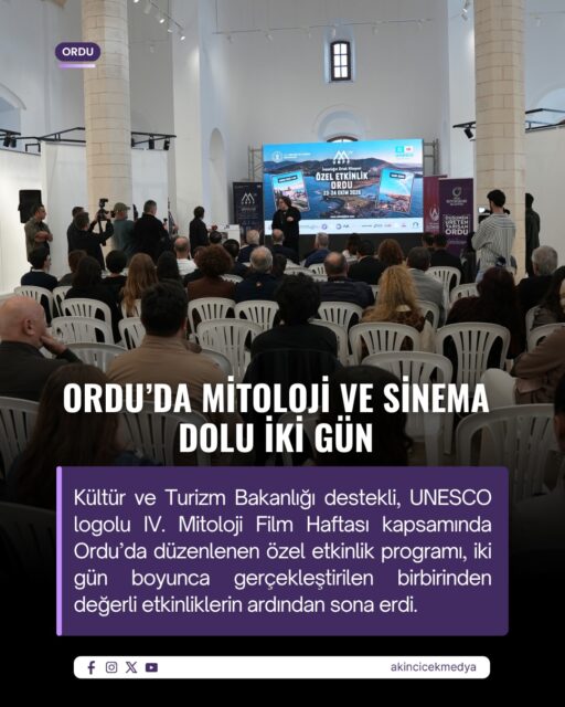 Taşbaşı Sanat Alanı’nda “İnsanlığın Ortak Hikâyesi” temasıyla gerçekleştirilen program; sinema, mitoloji, arkeoloji, tarih ve kültürel mirası buluşturdu. Festival Kurucu Direktörü Gülşah Elikbank ve Ordu Etabı Düzenleme Kurulu Başkanı Prof. Dr. Mehmet Yılmaz öncülüğündeki etkinlikler, akademisyenleri, yönetmenleri, sanatçıları ve sinemaseverleri bir araya getirdi. İlk gün M. Mustafa Koç, İlyas Soner Yıldırım ve Orhan Tekeoğlu’nun yapımları izleyiciyle buluştu. Yönetmen söyleşileri ve akademik oturumlarda mitolojinin sinema ve kültür dünyasındaki yansımaları ele alındı. Prof. Dr. Şermin Tağ Kalafatoğlu moderasyonunda Doç. Dr. Mustafa Eren, Ordu efsanelerinin sinemaya ilhamını anlattı.

İkinci gün, Mustafa Koç’un açılış filmiyle başladı. Hacı Ahmet Ak moderasyonunda Gülşah Elikbank ve Prof. Dr. Mehmet Yılmaz, festivalin dünü ve bugününü değerlendirerek V. Festivalin açılış galasının Ordu’da yapılacağını müjdeledi. Festival ekibi; Vali Muammer Erol, Büyükşehir Belediye Başkanı Dr. Hilmi Güler, Altınordu Belediye Başkanı Ulaş Tepe ve OTSO Başkanı Levent Karlıbel başta olmak üzere paydaşlara teşekkür belgeleri takdim etti.

UMFF Sanat Yönetmeni Gökmen Küçüktaşdemir ile “Jüri Söyleşisi” gerçekleştirildi. Prof. Dr. Tuğrul Özcan moderasyonunda Kurul Kalesi Kazı Başkanı Prof. Dr. Yücel Şenyurt ve UNESCO TMK Sektör Uzman Yrd. Dr. Bilge Tüzel Ergin, Kybele ve Dionysos ritüellerini, kültürel miras ile sinema ilişkisini değerlendirdi. Şükran Günaydın’ın antik tadım ve Gülbahar Karahasan’ın Kolan Dokuma etkinlikleri programa renk kattı. Prof. Dr. Ceyhan Kandemir’in “Lezzet Aşkına” gösterimi ve söyleşisinin ardından etkinlikler, Ordu Filarmoni Derneği iş birliğiyle Prof. Dr. Ayna Apaydın ve Doç. Dr. Bahar Sarıboğa’nın mitolojik konseriyle sona erdi.