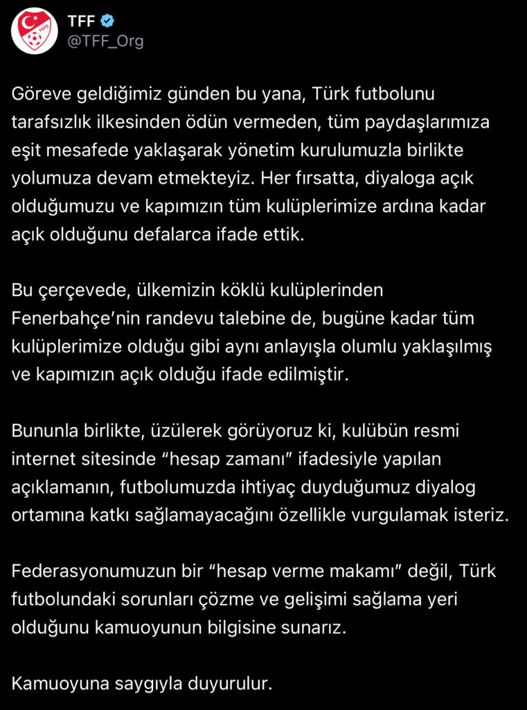 FENERBAHÇE’DEN “HESAP ZAMANI” PAYLAŞIMI